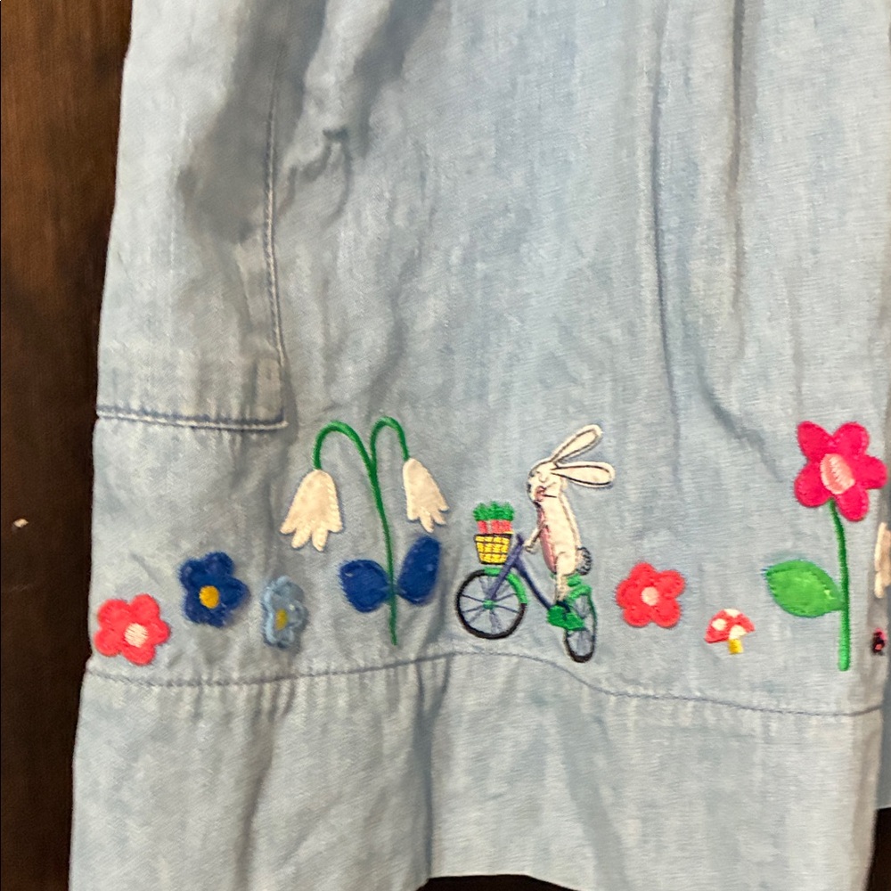 Hanna Andersson Light Blue A-Line Chmabray Skirt with Floral Embroidery - Picture 3 of 6